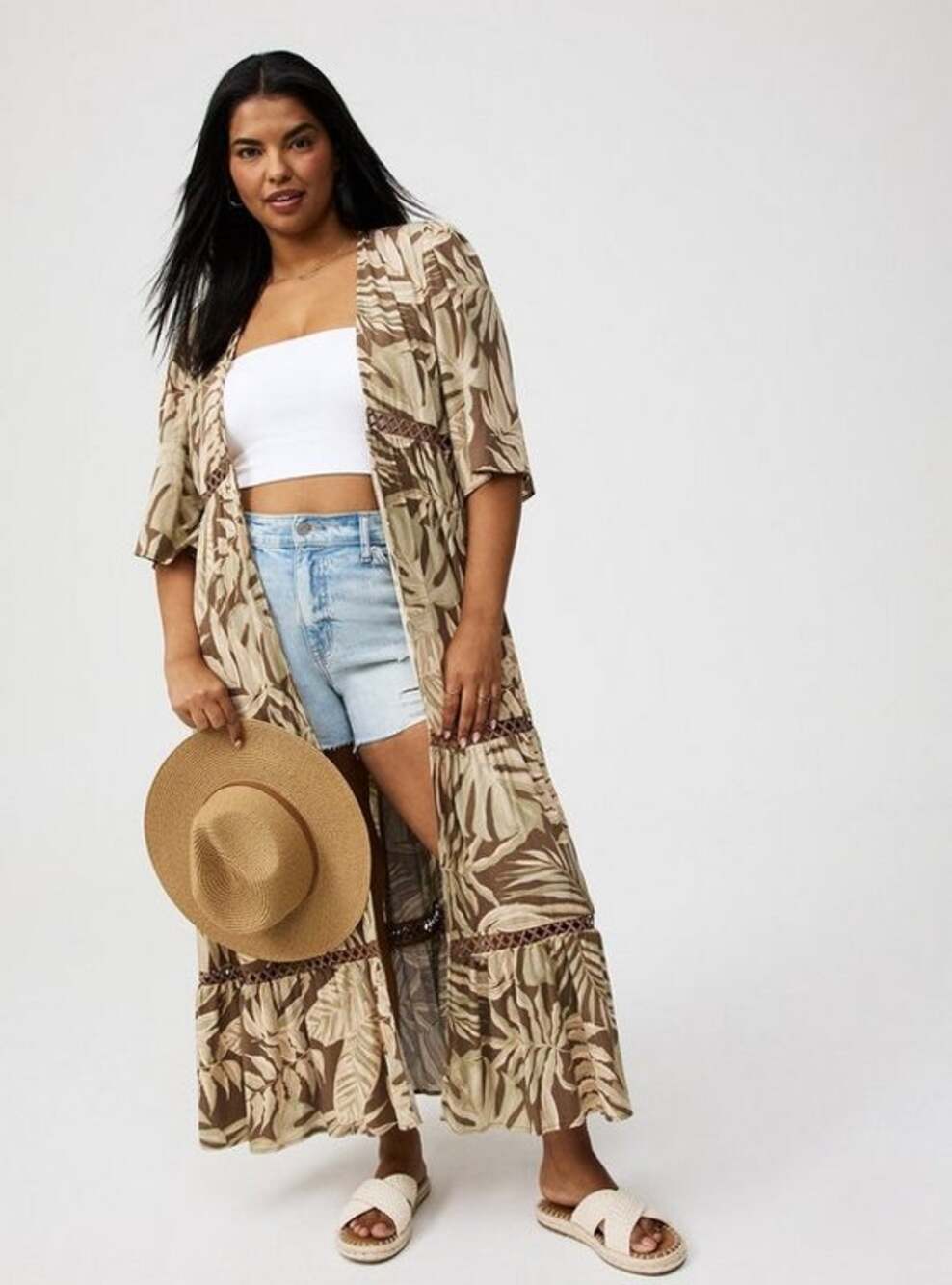 Torrid Brown Tropical Washable Gauze Maxi Kimono 2X NWT 43805675